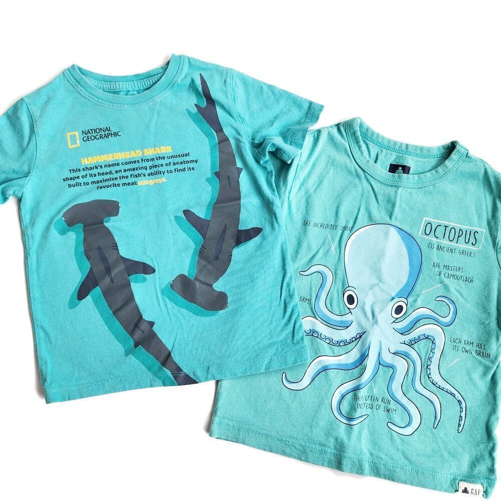 Gap 3T Ocean Short Sleeve Tee Bundle Sharks Octopus Sea Life Teal